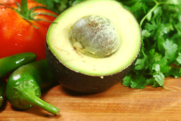 Image showing Salsa Ingredients of Avocado, Cilantro, Tomatoes and Peppers