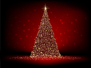 Image showing Abstract golden christmas tree on red. EPS 10