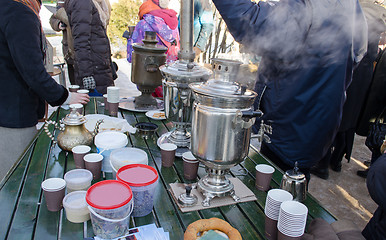 Image showing people make hot tea coffee retro equipment tool 