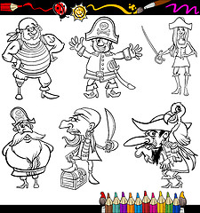 Image showing pirates cartoon set for coloring book