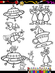 Image showing Aliens Cartoon Set for coloring book