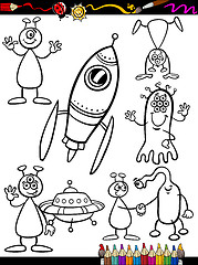 Image showing Aliens Cartoon Set for coloring book