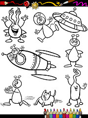 Image showing Aliens Cartoon Set for coloring book