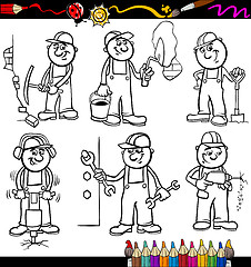 Image showing manual workers set for coloring book