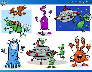 Image showing Aliens or Martians Cartoon Characters Set