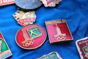 Image showing Set of Soviet badges about olympiad in Moscow 1980