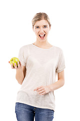 Image showing Beautiful woman with a green apple