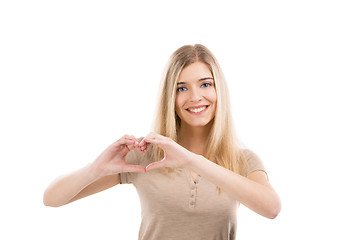 Image showing Woman doing a heart with her hands