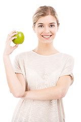 Image showing Beautiful woman with a green apple