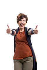 Image showing Beautiful woman with thumbs up