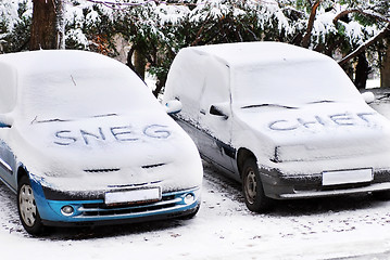 Image showing Snow letters written on cars