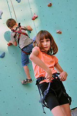 Image showing children with climbing equipment against the training wall