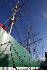 Image showing Hull and rigging of a tall ship