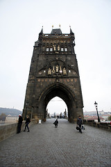 Image showing Bridge tower at one end of Charles bridge on Vltava river in Prague,Czech Republic