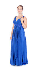 Image showing Full lenght portrait of a beautiful young woman in blue dress