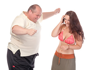 Image showing Young cheerful couple in summer clothes, have fun