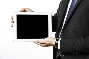 Image showing Business man with blank tablet computer