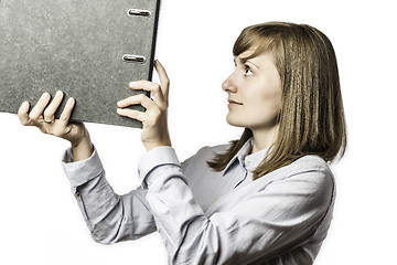 Image showing Woman takes a file folder