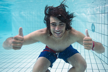 Image showing Underwater thumbs up