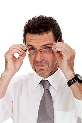 Image showing adult businessman with glasses portrait isolated