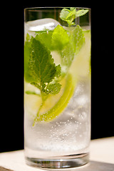 Image showing fresh cold refreshment drink mineral water soda with lime and mint