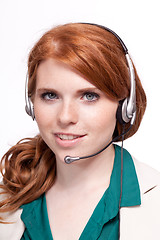 Image showing smiling business woman callcenter agent operator isolated portrait