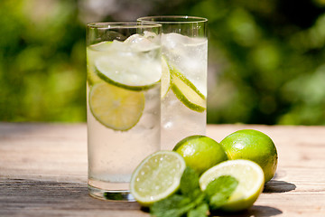 Image showing fresh cold refreshment drink mineral water soda with lime and mint