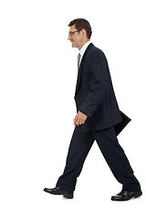 Image showing attractive successful adult business man in black suit isolated