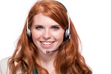 Image showing smiling business woman callcenter agent operator isolated portrait