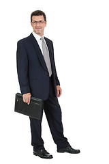 Image showing attractive successful adult business man in black suit isolated