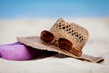 Image showing sunprotection objects on the beach in holiday