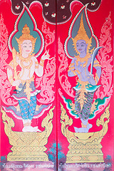 Image showing traditional thai art of painting on the door of Thai temple
