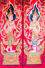 Image showing traditional thai art of painting on the door of Thai temple