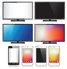 Image showing Set of eight realistic mobile phone and TV