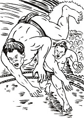 Image showing Japanese Sumo Wrestlers Throwing