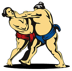 Image showing Japanese Sumo Wrestlers Fighting