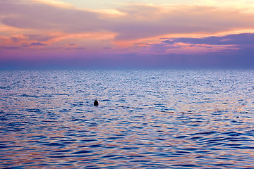 Image showing Violet tint clouds over sea after sunset