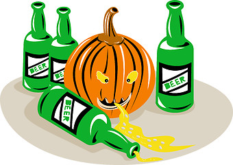 Image showing Beer Bottle and Pumpkin