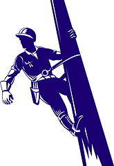 Image showing Power Lineman Climbing