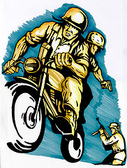 Image showing Soldiers Riding Escaping Motorbike