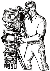 Image showing Cameraman Movie Director Filming Vintage Camera