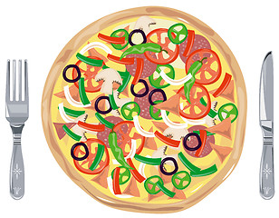 Image showing Meat Pizza Pie Retro