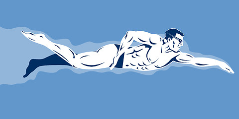 Image showing Swimmer Freestyle Retro