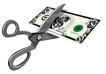 Image showing Scissors Cutting Dollar Bill