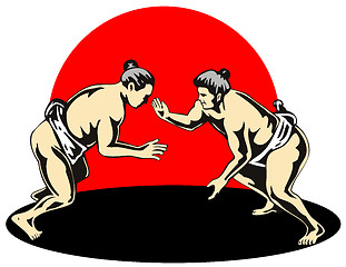 Image showing Japanese Sumo Wrestlers Fighting