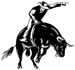 Image showing Rodeo Cowboy Bull Riding Retro