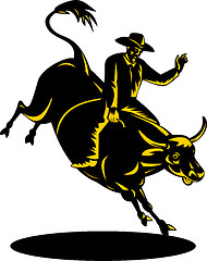 Image showing Rodeo Cowboy Bull Riding Retro