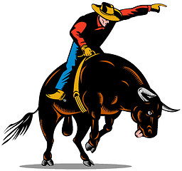 Image showing Rodeo Cowboy Bull Riding Retro