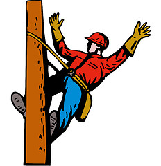 Image showing Power Lineman Electrician Leaning