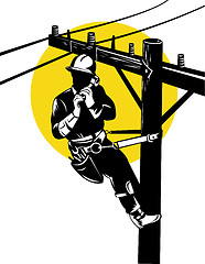 Image showing Power Lineman on Phone